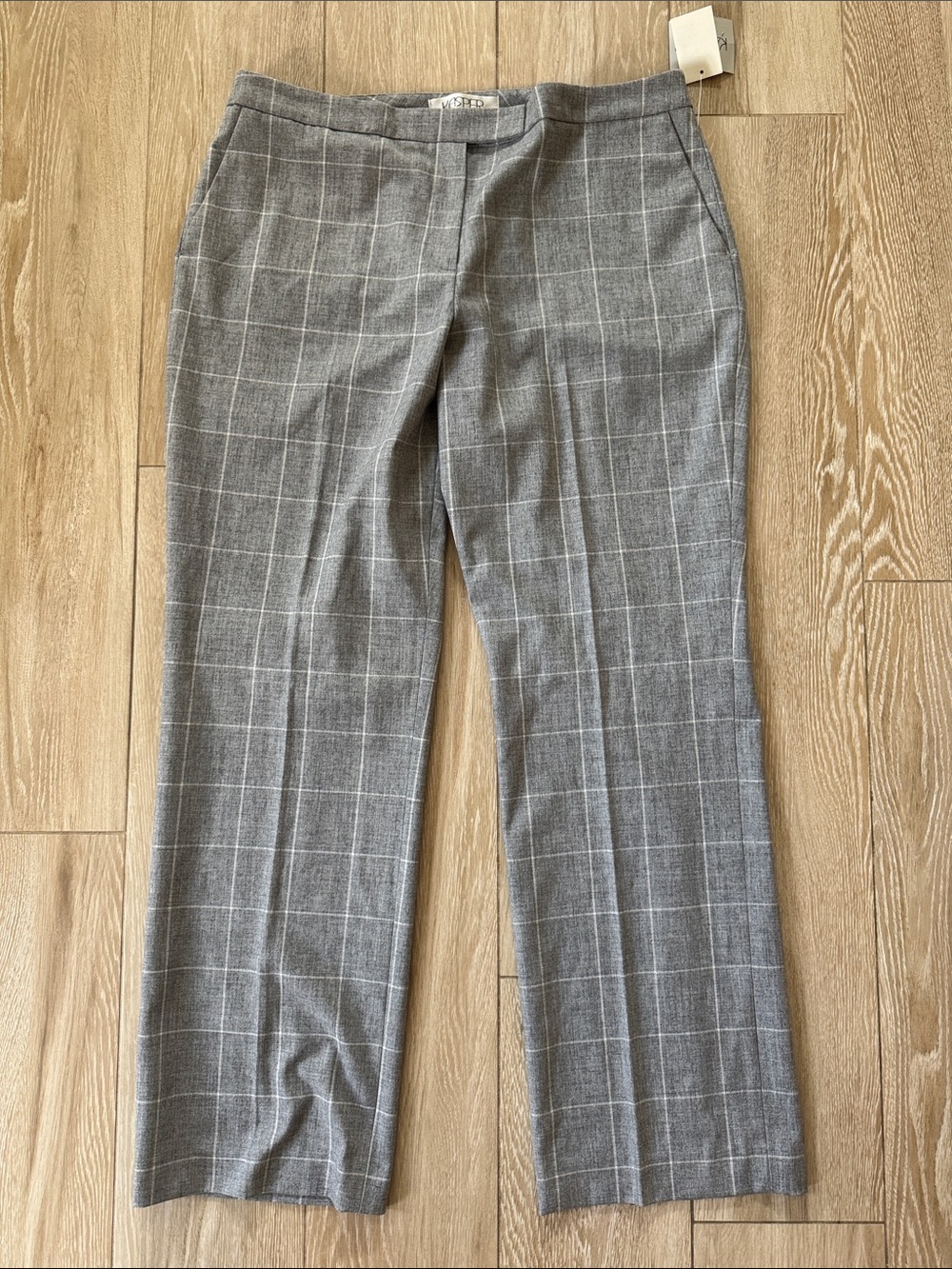 NWT Kasper Gray White Windowpane Pants 12 P Petite